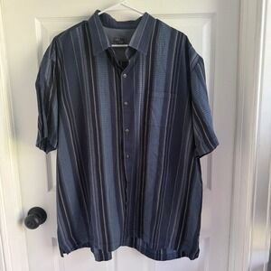Van Heusen Mens XXL Blue Striped Short Sleeve Button Down Shirt Casual Pocket